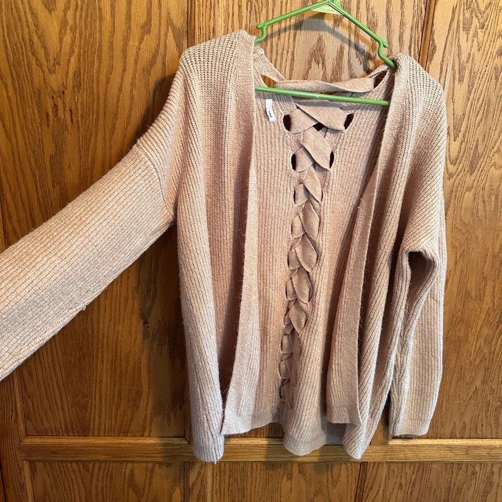 Maurices Light Pink Cardigan with Lace-Up Front